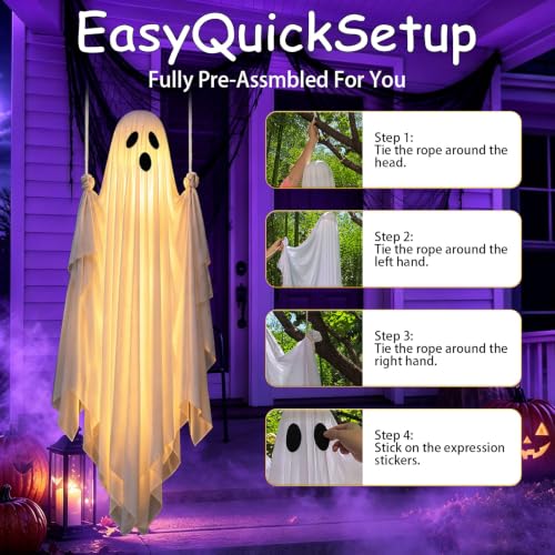 Outdoor Ghost Swing Halloween Decor with Lights - 4.5FT Spooky Wind-Swaying Decoration - Variation 1
