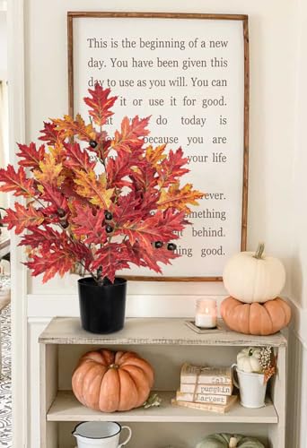 Fall Artificial Maple Tree Potted - 20 Inch Faux Autumn Maple Leaf with Pot - Dark Red