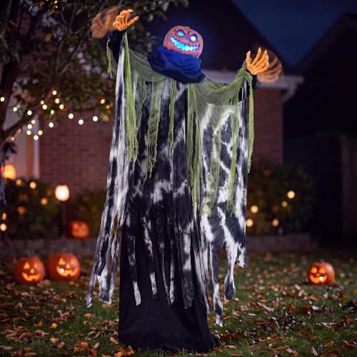 72-Inch Halloween Animatronic Ghost Pumpkin Decor with Sound-Activated Features for Outdoor Yard and Garden