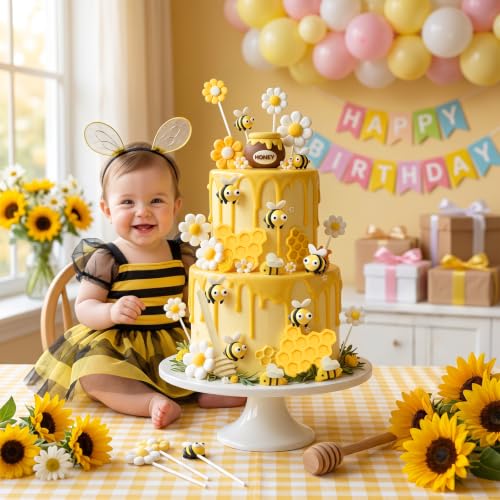 Bee Cake Topper 19-Piece Honeybee & Honeycomb Cake Decorations - Variation 4