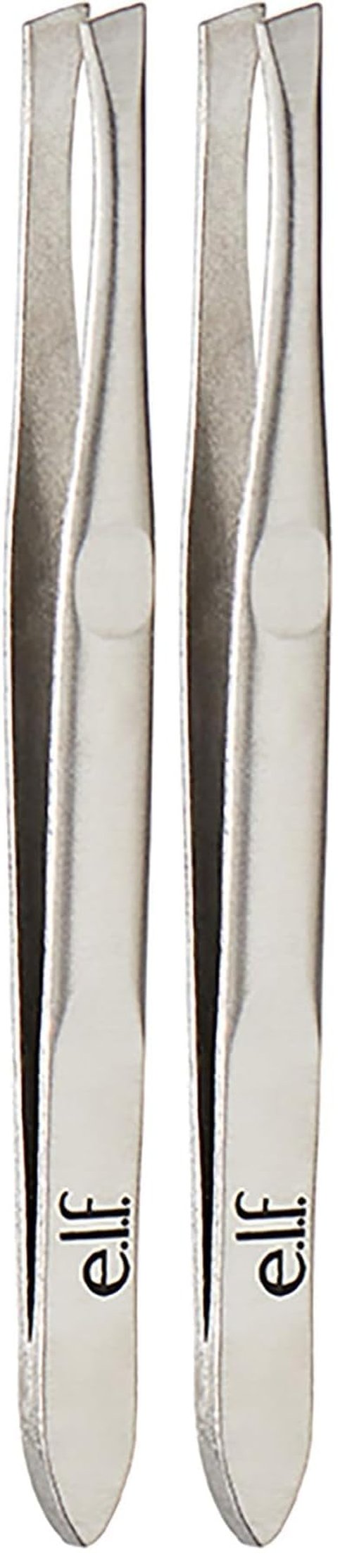 e.l.f., Slant Tweezer, Professional Quality Stainless Steel, Provides a Strong Grip, Removes Hairs Accurately, Shapes, Defines, Easy To Use, Ergonomically-Designed (Pack of 2)