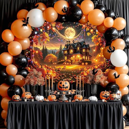 Halloween Fall Banner Backdrop 7x5FT Spooky Haunted House Pumpkin Moon Scene