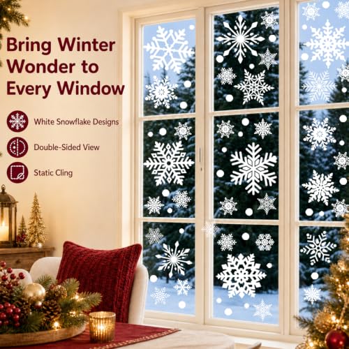 216pcs Christmas Snowflakes Window Clings Decorations - Winter Holiday Decor