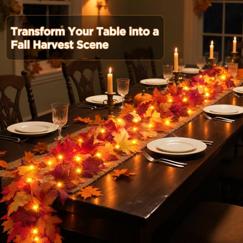 9ft Pre-lit Fall Garland with 50 LED Orange Lights - Waterproof Battery-Operated Autumn Decor - Variation of THIS listing