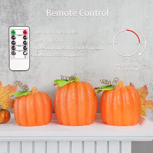 Carved Pumpkin Flameless Candles Set of 3 - Realistic Fall Halloween Decor