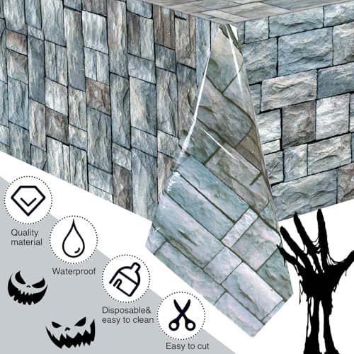 Gray Brick Tablecloth Roll - 100 Ft x 78 Inch Waterproof Plastic Cover for Parties
