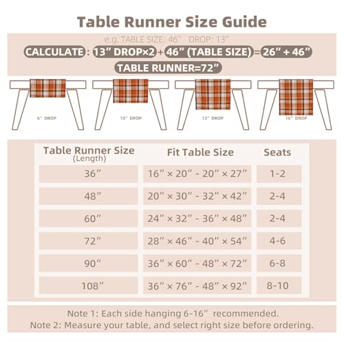 Joyfol Day Rust Tartan Table Runner 13x108 Inch Fall & Halloween Decor - Washable & Scratch-Proof