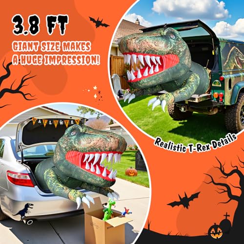 3.8Ft Inflatable Dinosaur Halloween Yard Decoration with LED Eyes & Candy Pocket