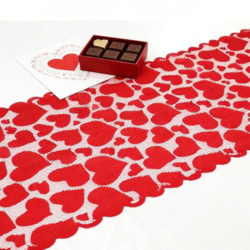 Red Lace Valentine Table Runner 14x72 Inch for Thanksgiving & Holiday Decor