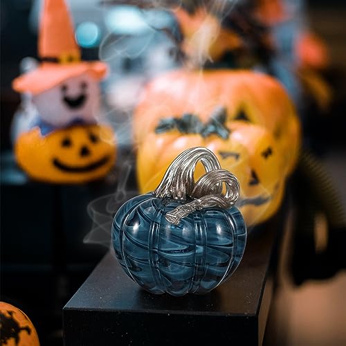 Blue Glass Pumpkin Decor for Fall Halloween Thanksgiving Table Centerpiece - Farmhouse Style