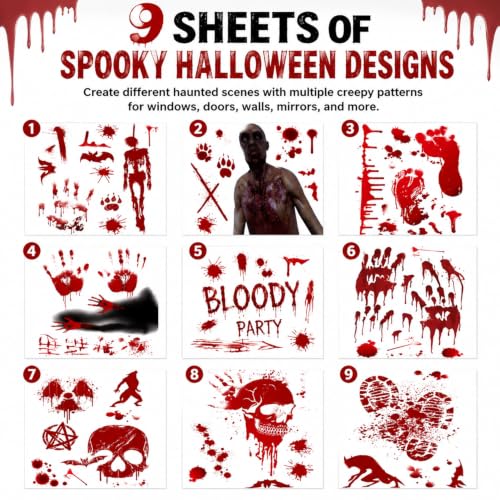 Halloween Bloody Handprint Window Clings - 9 Sheets Spooky Party Decor