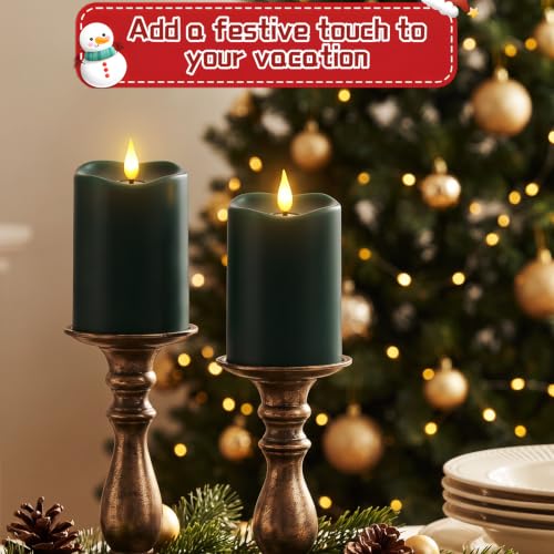 Retisee Flameless LED Candles with Remote, Real Wax, Dark Green, 3x4 Inches - Pack of 2