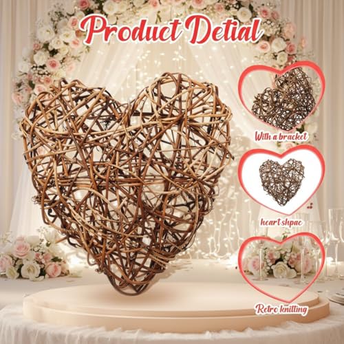 Artificial Wicker Heart Decorations - 7.87 x 7.87 Inches, Set of 2, Rustic Farmhouse Table Centerpieces for Wedding & Home Decor