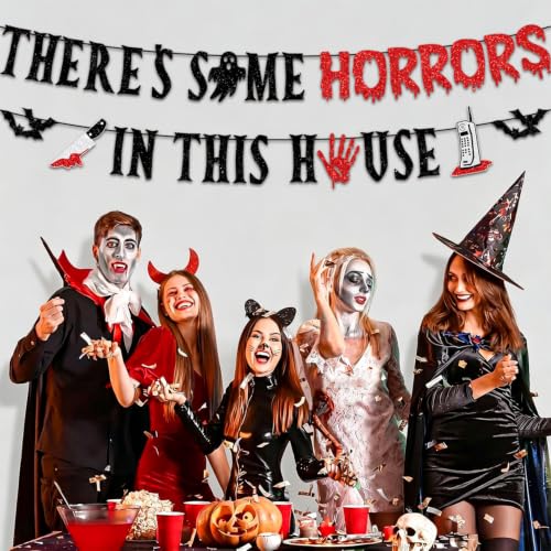 Halloween Horror Banner with Blood Dripping Letters and Spooky Silhouettes