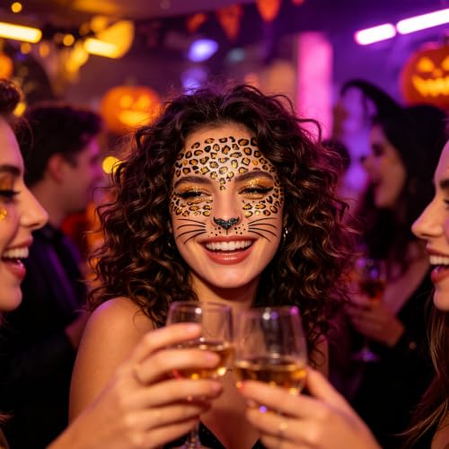 2 Sheets Glitter Leopard Face Tattoos for Women - Cheetah Costume Accessories