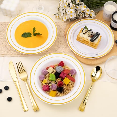 Disposable Soup Bowls with Gold Rim - 200 Pack, Heavy Duty, 12oz