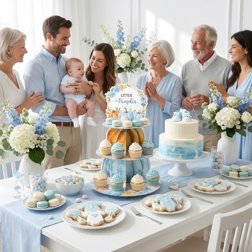 Blue Pumpkin Cupcake Stand 3-Tier Dessert Holder for Fall Parties