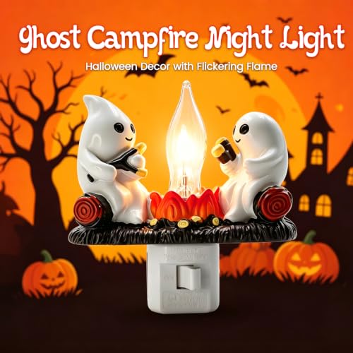 Halloween Ghost Campfire Night Light - Plug-In Flickering Flame Decor