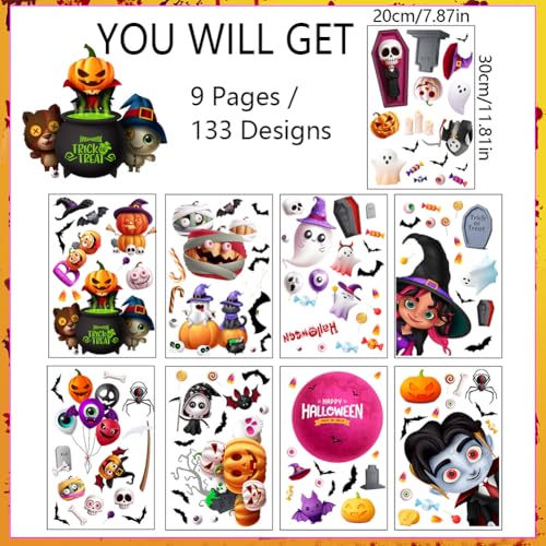Halloween Window Clings Decorations - 9 Sheets Cartoon Pumpkin Ghost Bat Stickers