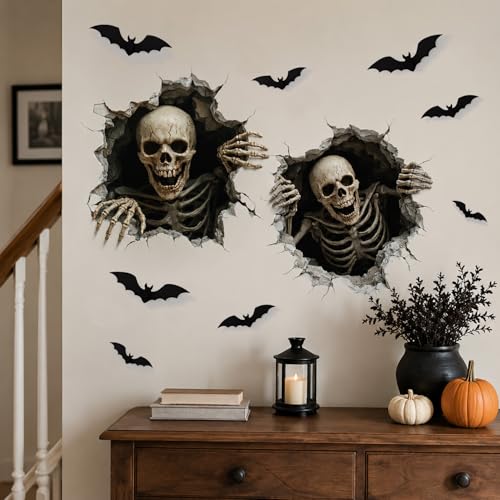 Halloween Skeleton Wall Stickers 3D Spooky Decals for Haunted House & Party Decor