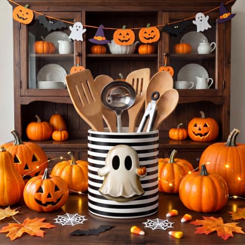 Halloween Ghost Ceramic Utensil Holder - Ghost Edition, 5.1x6.3 Inches