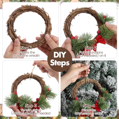 6 Inch Grapevine Wreaths Set - Natural Rattan Garland for Christmas & DIY Decor - 6 Pieces