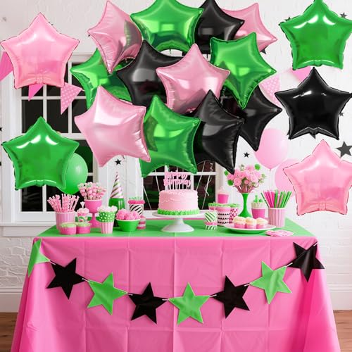 Star Foil Balloons Set - Black, Green & Pink 18-Inch Party Decorations - Variation: Black Green Pink