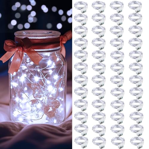 White 48 Pack LED Fairy String Lights Waterproof Battery Operated 7ft for Wedding Party Garden