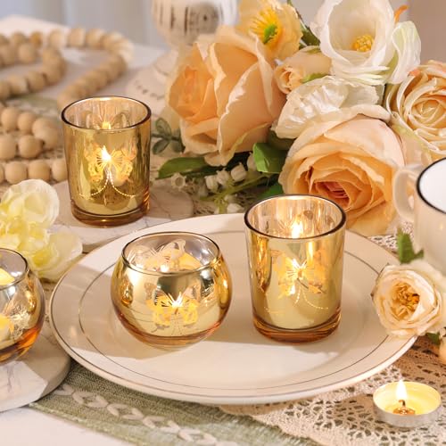Gold Combination Tea Light Candle Holders with Butterfly Pattern Set of 12 - Wedding & Party Decor