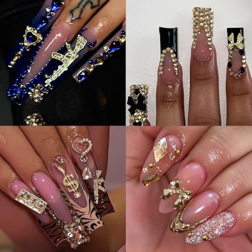 Gold Nail Charms and Gems Set - 100Pcs Y2K Nail Art Accessories