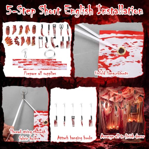 Halloween Bloody Ceiling Decoration Set with Knife & Body Parts - Variation of Bloody Knife