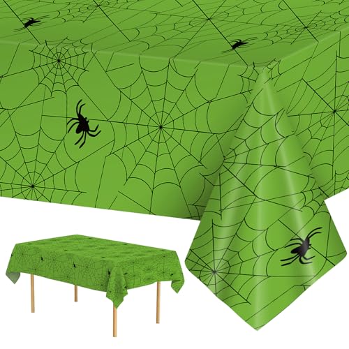 Green Halloween Spider Web Tablecloths - 2 Pack, Plastic Rectangular Table Cover for Party Decor