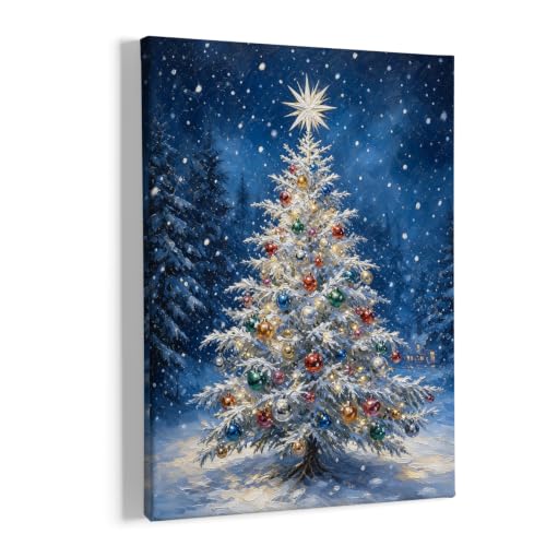 Christmas Tree Wall Art Canvas Painting 11x14 Framed Holiday Decor Variation of Tree 2