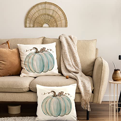 Watercolor Pumpkin Fall Pillow Covers Set of 2 18x18 Inches - Autumn Decor