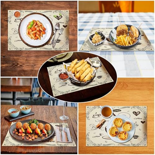 4 PCS Vintage Rustic Coffee Theme Placemat Set - 12x18 Inch Kitchen Dining Accessories
