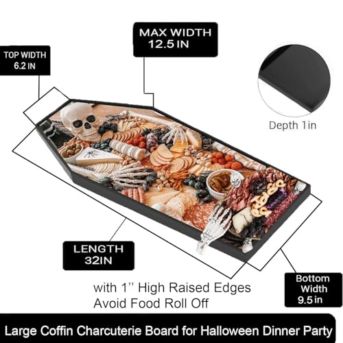 Raised Edge Halloween Coffin Charcuterie Board - 32in Large Skeleton Serving Tray