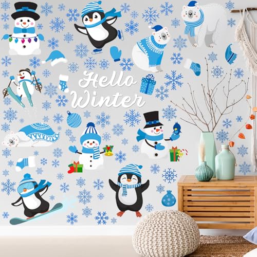 Haull Winter Wall Decals - Penguin Style 6 Sheets Christmas Xmas Stickers