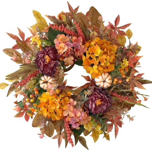24 Inch Fall Harvest Front Door Wreath - Autumn Thanksgiving Decor - Orange