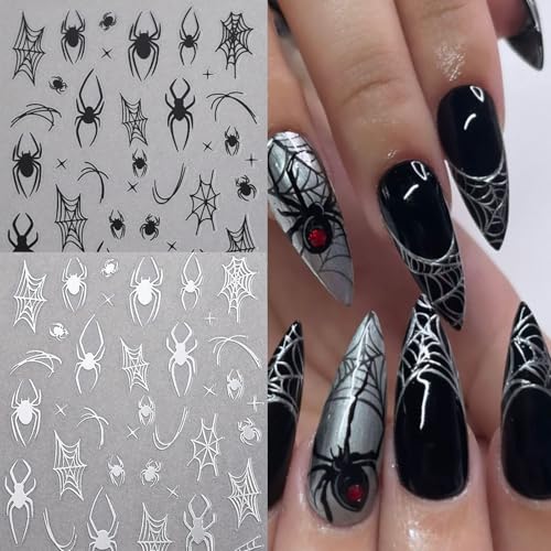 Halloween Spider Nail Stickers Set - Self-Adhesive Web & Spider Design for DIY Nails - 8 Sheets