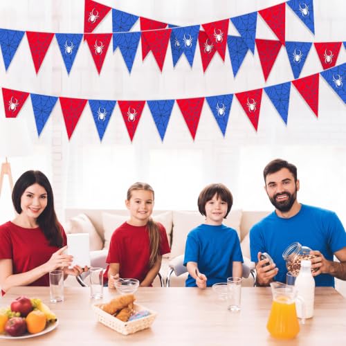 Spider Web Birthday Party Decorations Banner - Red & Blue Flags, 49.2 ft, 5 Pcs