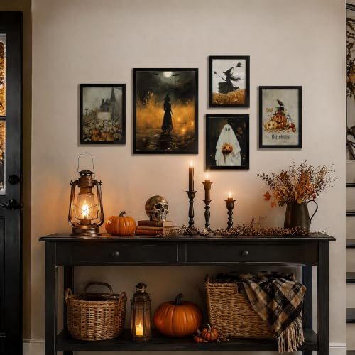 Halloween Wall Art Decor Set - Framed 5 Pack with Black Frames & Custom Sizes (Black / Halloween)