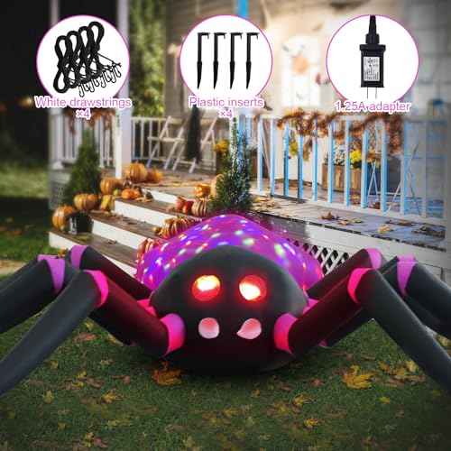 12ft Purple Spider Halloween Inflatable with LED Lights & Kaleidoscope Effect - Outdoor Yard Decoration