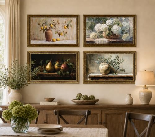 Gold Framed Pears Wall Art - Still Life Canvas Print 24x12in - Variation of Pears Wall Art / 12"L x 24"W
