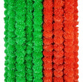 Artificial Marigold Garland Set - 10 Pcs, 4.5 Feet Long for Diwali Weddings Home Decor - Green & Orange Variation of Gold Orange + Green