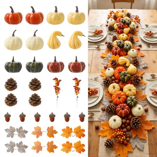 Autumn Decor Artificial Pumpkin Set - 28PCS Fall Harvest Decorations