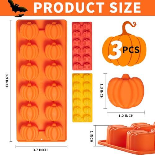 Pumpkin Silicone Chocolate Mold, 3 Pack Mini Autumn Fall Candy Molds - Halloween & Thanksgiving Decor