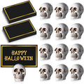 12 Set Halloween Skull Place Card Holders with 24 Name Cards - Resin Party Table Decor