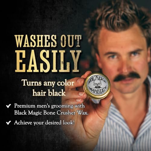 Mustache Wax - Extra Strong Hold Black Magic Death Grip - Hide Gray Hair - Unscented 1 oz