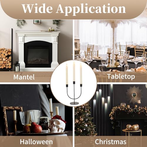 Set of 2 Black Candelabra Candle Holders - 3 Arm Taper Candlesticks