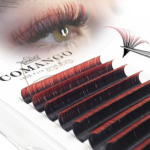 Ombre Orange Red False Eyelash Extensions - C Curl, 15-20mm, Easy Fan, 0.07mm